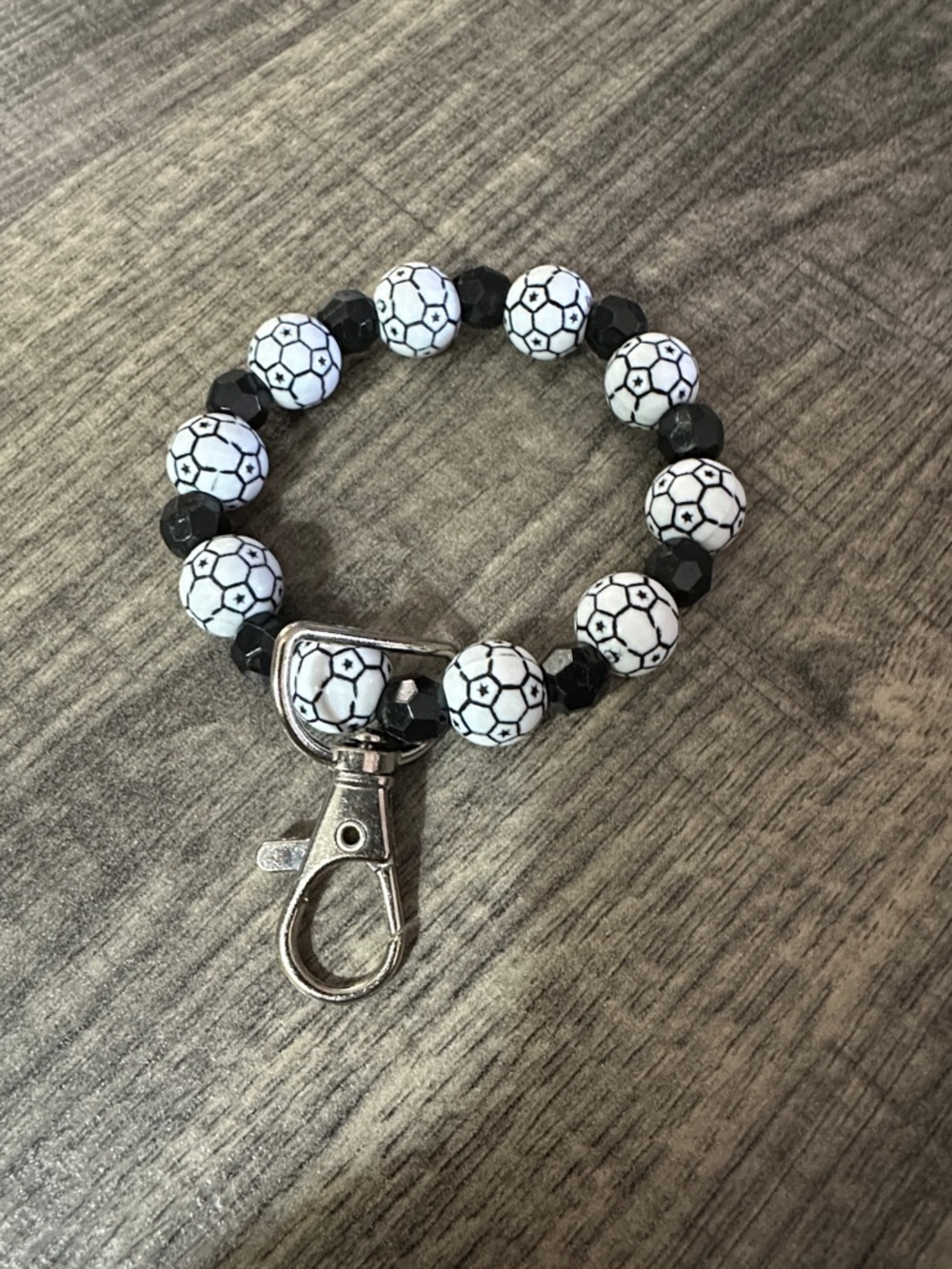 Soccer Bead Keychain Bracelet - Black & White